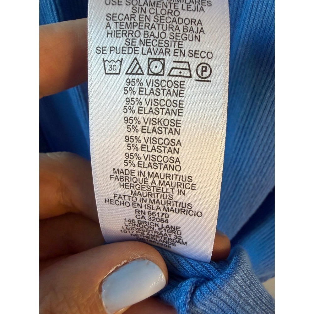 Urban Outfitters Blue Ribbed Open Back Mini Dress Lettuce Trim Large Cyber Y2K - Picture 6 of 8
